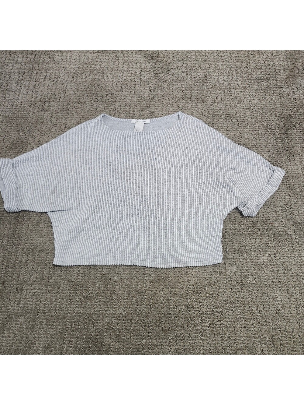 Caution to the Wind Light Gray Ribbed Cropped Pullover Lightweight Sweater Small